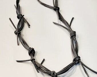 only black necklace, black asymmetric necklace, black knots cord necklace, long black chunky necklace, black contemporary oversized necklace