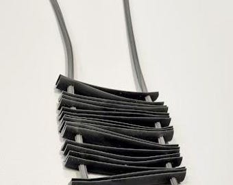 black statement necklace, black rubber necklace, black oversized necklace, black contemporary jewelry, avant garde design necklace for her