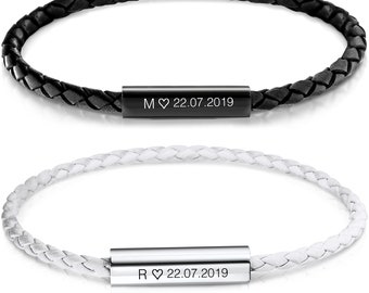 2x partnerarmbanden met gravure | Gepersonaliseerde armbanden Magnetisch| Partnerarmband voor koppels |. leren armband met gravure |