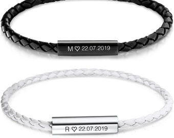 2x partner bracelets with engraving | Personalized Bracelets Magnetic| Partner bracelet for couples | leather bracelet with engraving | gift for couples