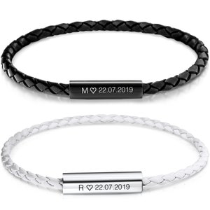 2x partner bracelets with engraving | Personalized magnetic bracelets | Partner bracelet for couples | Leather bracelet with engraving | Gift for couples