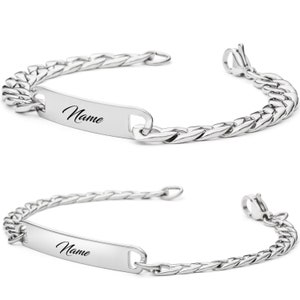 Pulseras de pareja de plata, personalizadas con el texto que desees Pulseras para parejas/pulseras de amor con grabado, bisutería para hombre y mujer imagen 1