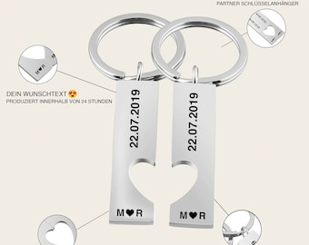 Gepersonaliseerde sleutelhanger | 2 stuks | Sleutelhanger met naam | Partnercadeau gepersonaliseerd | Sleutelhangerpartner
