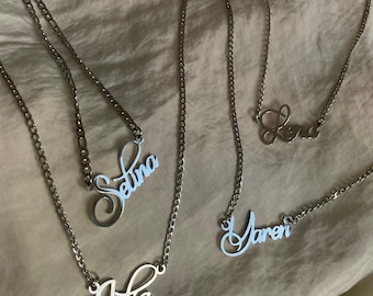 Nome catena I Collana Donne I Collana con nome in acciaio inossidabile di alta qualità Argento I Collana con nome desiderato Scrittura corsiva I Catena di lettere