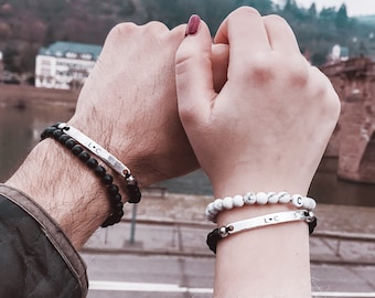 Bracelets partenaires, personnalisés avec le texte de votre choix, bracelets pour couples / bracelets d'amour avec gravure, bijoux individuels pour hommes et femmes