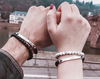 Partnerarmbanden, gepersonaliseerd met jouw gewenste tekst, armbanden voor koppels / liefdesarmbanden met gravure, individuele sieraden voor mannen en vrouwen