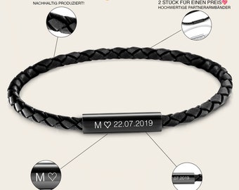 2x partnerarmbanden met gravure | Gepersonaliseerde armbanden Magnetisch| Partnerarmband voor koppels |. leren armband met gravure |