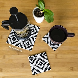 Geometric Coasters pixel art Perler Hama beads coaster 8 bit home decor nerd decoration Geek gift