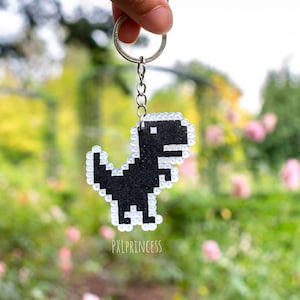 T-Rex Run Pixel Art Keychain | Offline Dino 8 bit | Chrome offline Perler Hama beads | Pixel jump t-rex gift | Jurassic Park No Internet