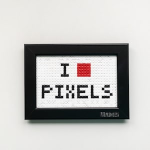 I love pixels Introvert gift Framed home decor Pixel art 8 bit Hama beads Perler beads Geek Nerd Gamer gift wall art nerdy Antisocial gift