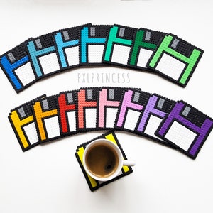 Floppy disk Coasters pixel art Perler Hama beads coaster 8 bit home decor retro coaster nerd decoration Geek gift office desk coaster