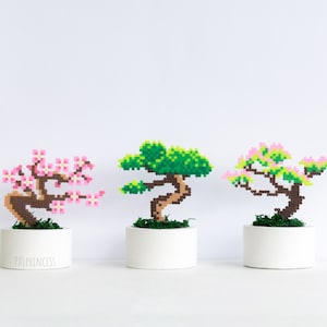 Bonsai boom SET van 3 Pixel Plant in betonnen pot Kunstmatige plant Potplant perler hama kralen Bruiloft centerpiece pixel art faux plant
