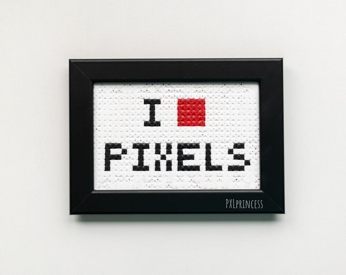 I love pixels Introvert gift Framed home decor Pixel art 8 bit Hama beads Perler beads Geek Nerd Gamer gift wall art nerdy Antisocial gift