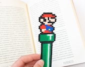 Super Mario Bookmark pixel art Nintendo Hama Perler beads Reading Library decor Mario Piranha 8 bit art