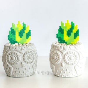 Carino vaso gufo con Pixel Plant 8 bit Pianta in vaso perler hama Wedding pixel artificiale succulenta Gufo pixel art Signora pazza della pianta