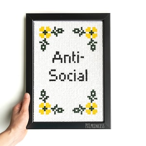 Introvert gift Anti-social wall decor Framed pixel art introvert 8 bit social anxiety Hama beads Perler beads antisocial gift