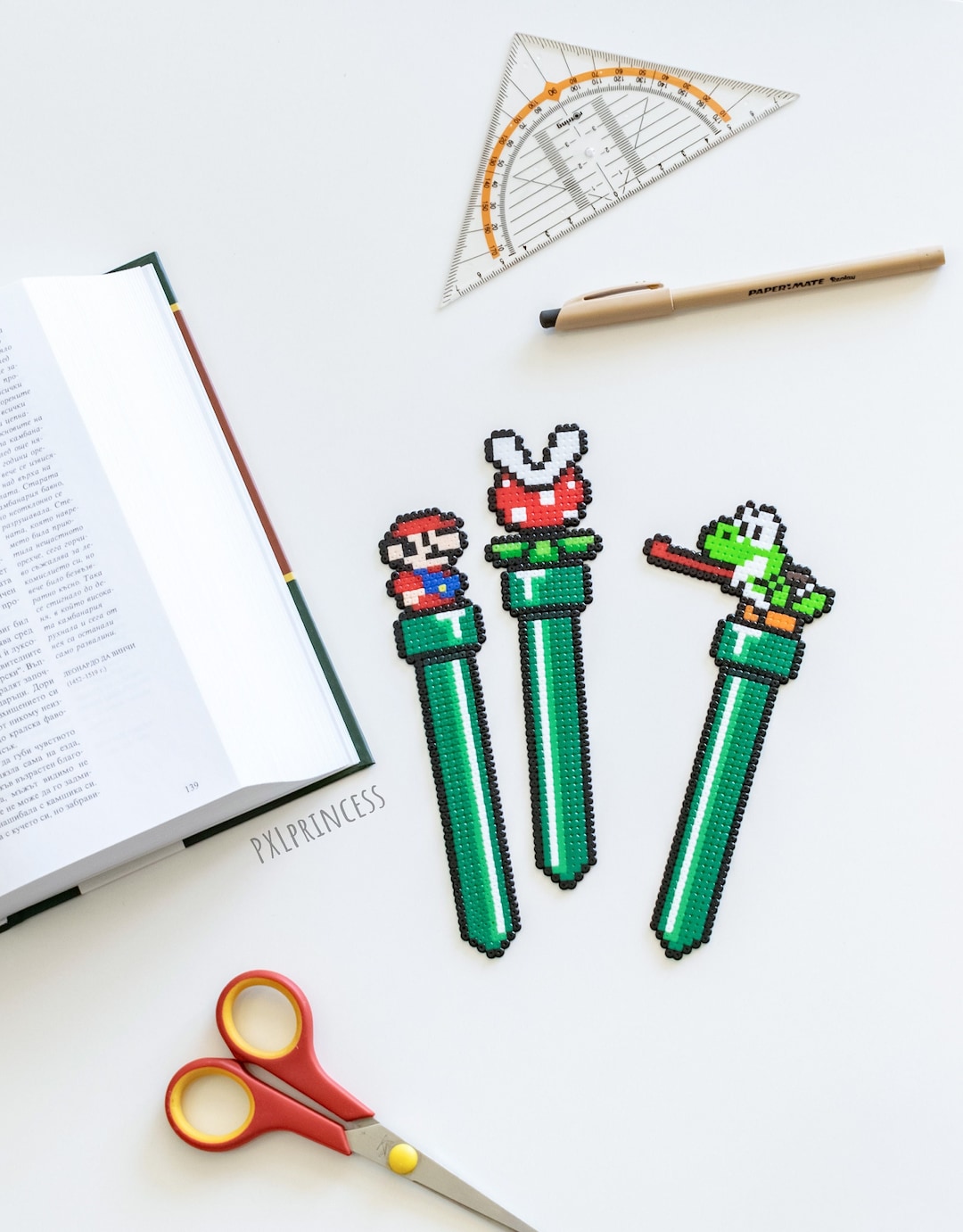 Super Mario Yoshi Bookmark Pixel Art Piranha Nintendo Hama Perler