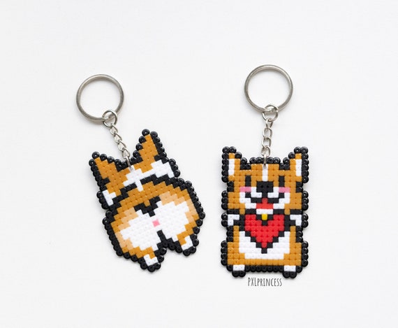 Corgi Dog Keychain Pixel art Corgi butt 8 bit Shiba Golden | Etsy