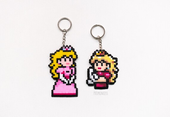 ピーチ姫キーチェーン ピクセルアート ゲーマー ハマ 任天堂 ビデオ