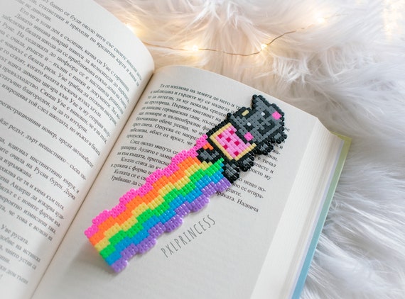 Cute Bookmark pixel art Rainbow Hama Perler beads Stationery Bookworm Back  to School
