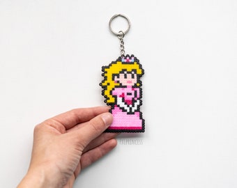 ピーチ姫キーチェーン ピクセルアート ゲーマー ハマ 任天堂 ビデオ