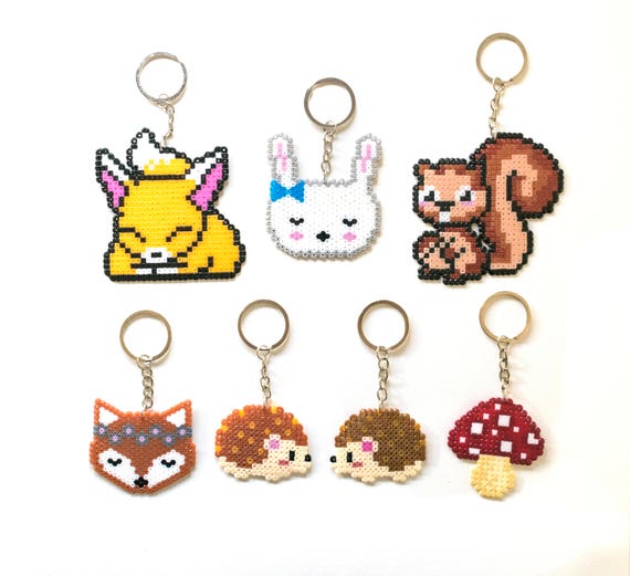 Woodland Keychain, Kawaii Animal Fox Pixel Art Mushroom Perler Hama  Hedgehog Rabbit 