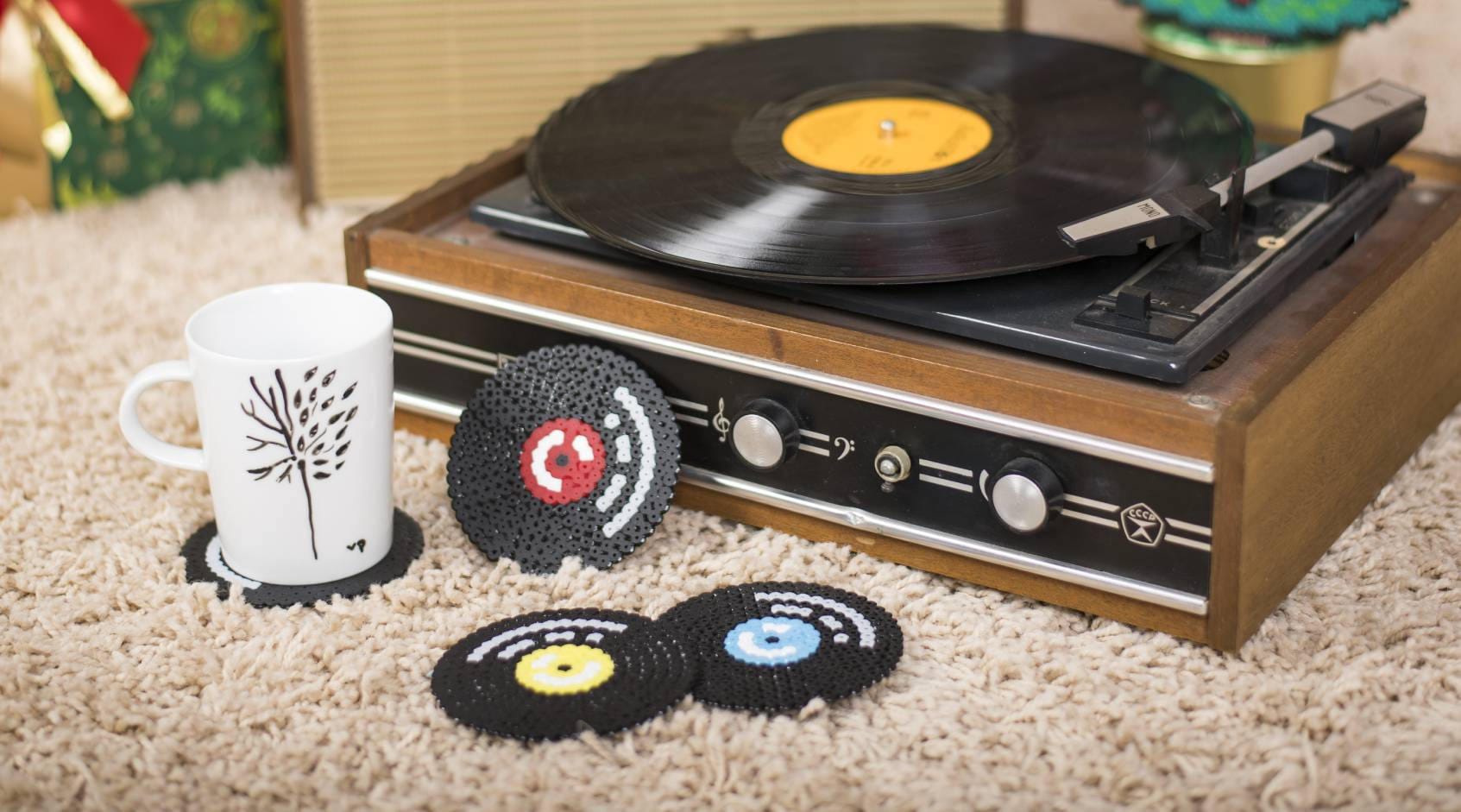 Vinyl Coaster Retro Classic 70s 80s Home Decor Pixel Vinyl Record