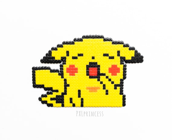 Sleepy Pikachu pixel art magnet Hama perler beads Pikachu Pokemon sprite office decor