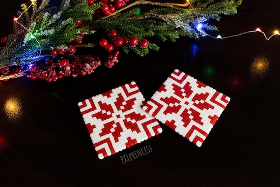 クリスマス hama Christmas Coasters Pixel Art Perler Hama Beads Nordic Decor