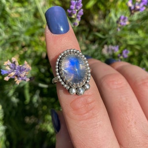 Rainbow Moonstone sterling silver ring | UK size K | US approx size 5.5 | moonstone jewellery | silver rings | gifts for her | boho