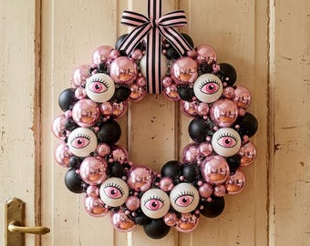 Pink ornament eyeball wreath