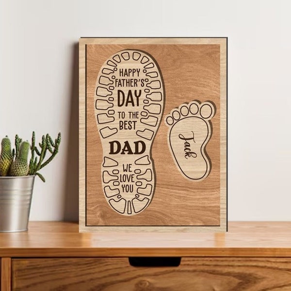 Personalized Happy Father's Day To The Best Dad We Love You Laser Cut Files, Personalized Fathers and Childs Footprints, Dad Kid Footprints