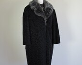 Beautiful French 1950s Faux Astrakhan Amazing Condition Jet Black Opera Vegan Vintage Coat Plus Sizing
