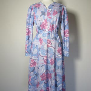 Vintage 1960s Lovely Pink Blue Floral Day 50s 60s Dress L XL XXL image 2