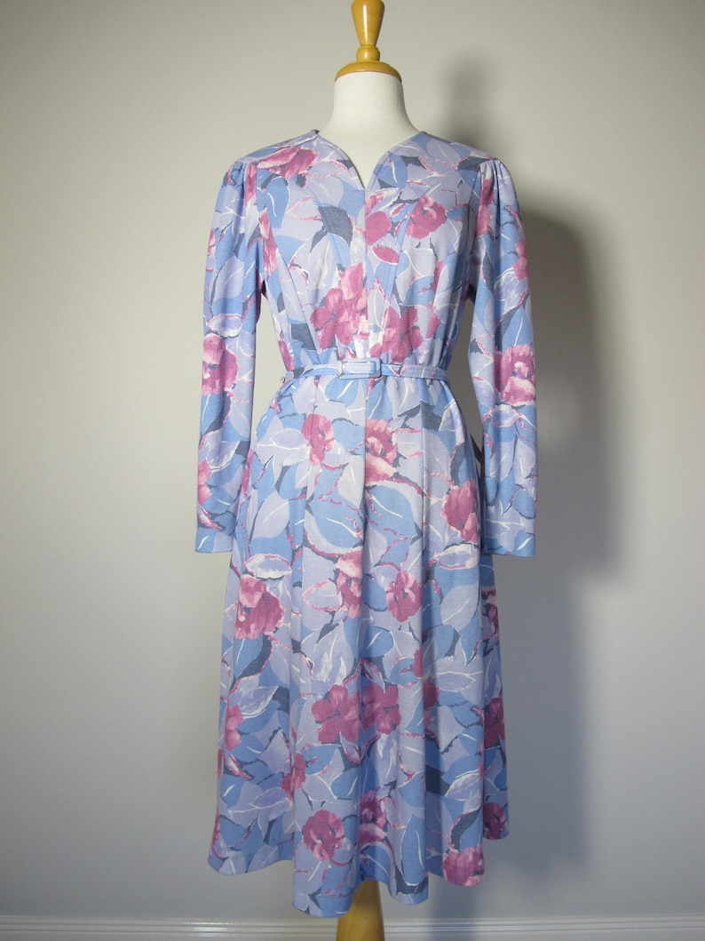 Vintage 1960s Lovely Pink Blue Floral Day 50s 60s Dress L XL XXL image 2