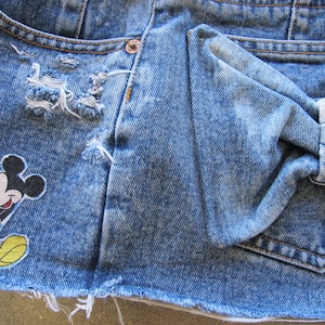 Vintage Denim Bow Mickey High Waisted Mustang Cut Off Jeans Shorts
