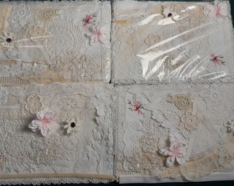 Beautiful White & Neutral Antique Lace Junk Journal Slow Stitch White Neutrals Vintage Craft Kit