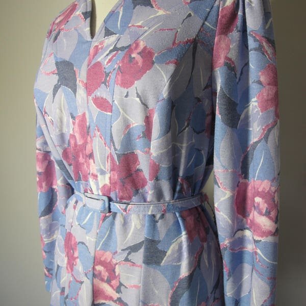 Vintage 1960s Lovely Pink Blue Floral Day 50s 60s Dress  L - XL - XXL