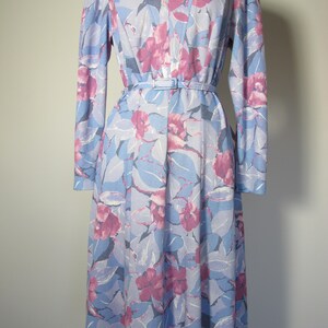 Vintage 1960s Lovely Pink Blue Floral Day 50s 60s Dress L XL XXL image 4