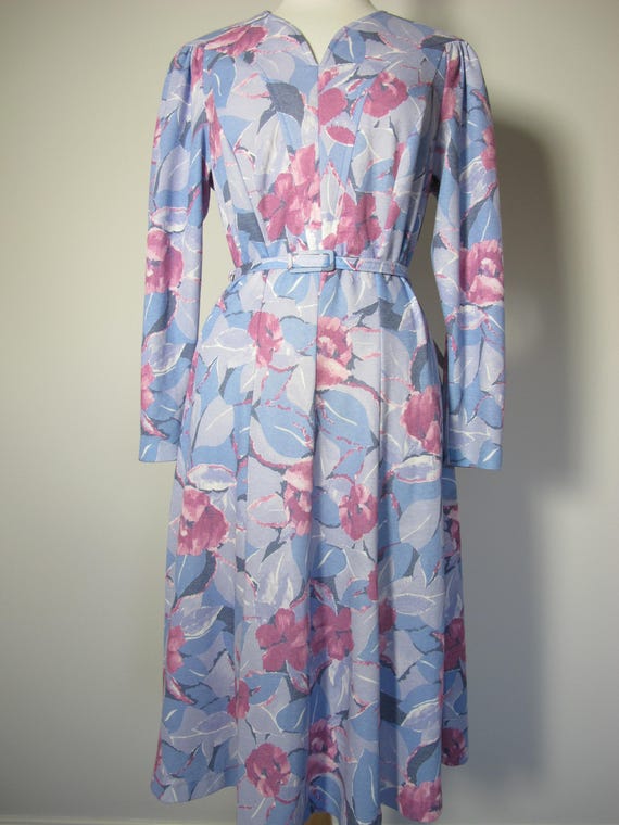 Vintage 1960s Lovely Pink Blue Floral Day 50s 60s… - image 4