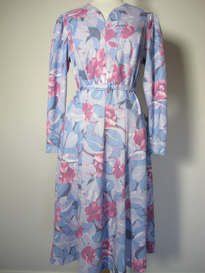 Vintage 1960s Lovely Pink Blue Floral Day 50s 60s Dress L XL XXL image 4