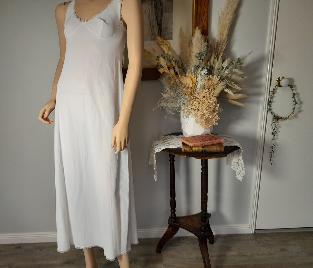 Vintage 1950's 1960s White Nylon Long Slip Negligee Slip Dress Retro ...