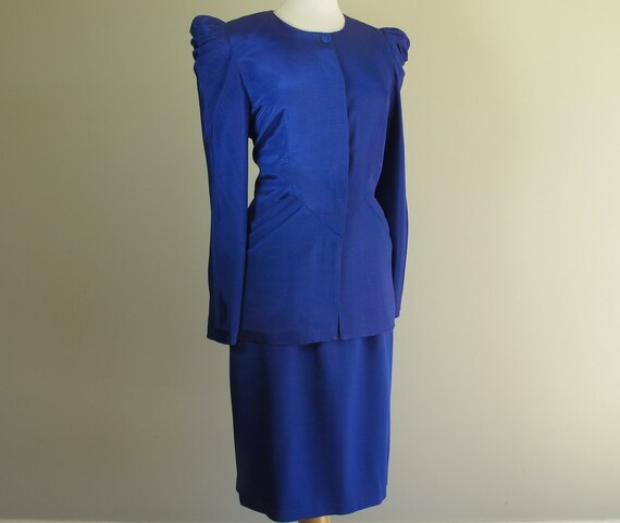 Fabulous 80s Indigo POWER SUIT Skirt Jacket 40's S