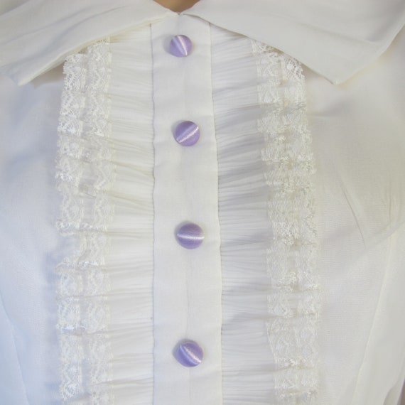 Authentic 1940s 1950s Lilac Bib Front Ruffled Nyl… - image 7