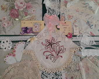Romantic Large Victorian Edwardian Slow Stitch Junk Journal Pack Antique Linens Laces Embroidery Bundle