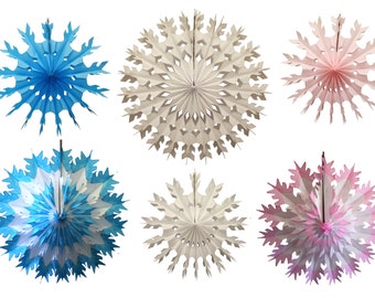 6-piece Pink, White, and Turquoise Tissue Paper Snowflake Fan Party Decorations (15-22 inches)