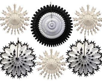 6-piece Black & White Tissue Paper Snowflake Fan Party Decorations (15-21 inches)