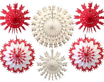 6-piece Red & White Tissue Paper Snowflake Fan Party Decorations (15-22 inches)
