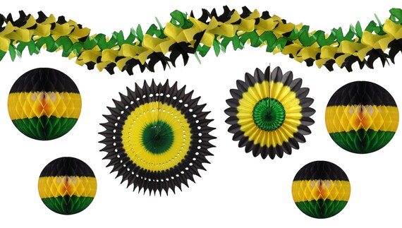Set Of 7 Jamaica Themed Hanging Party Decorations Black Etsy