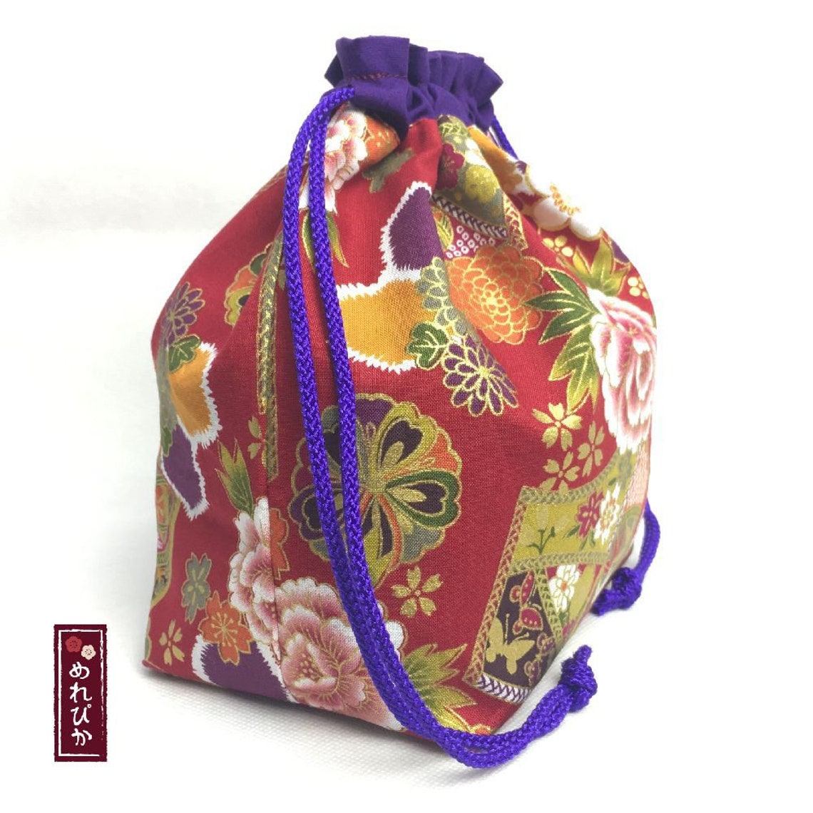 Japanese Drawstring Bag Japanese Style Patterns Cotton Floral Etsy